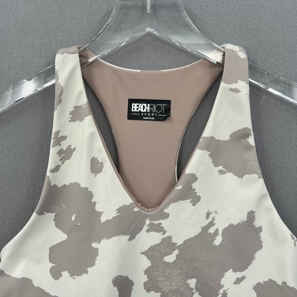 BEACH RIOT Ruby Crop Tank Womens M Taupe Cow Print Racerback V Neck Athleisure - Picture 5 of 14